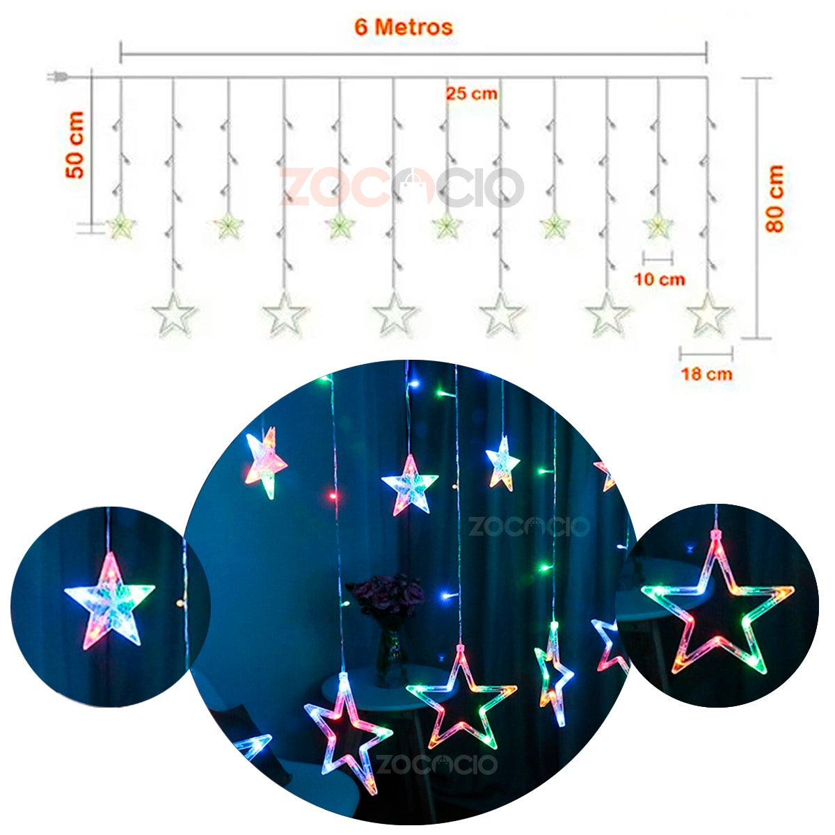 ✨ Cortina LED Navideña de Estrellas 3 – 6 Metros ✨