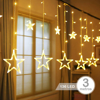 ✨ Cortina LED Navideña de Estrellas  3 – 6 Metros ✨