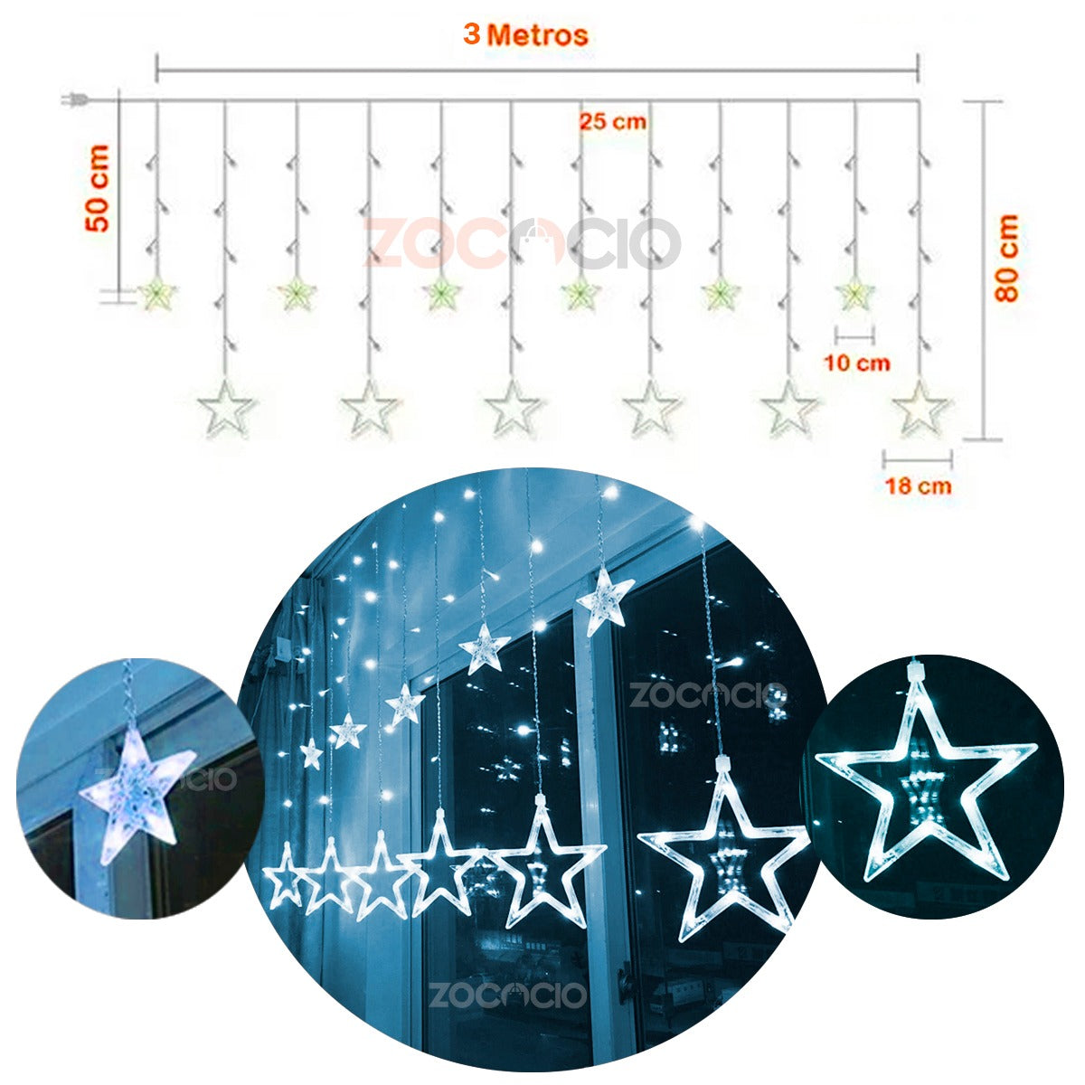 ✨ Cortina LED Navideña de Estrellas  3 – 6 Metros ✨
