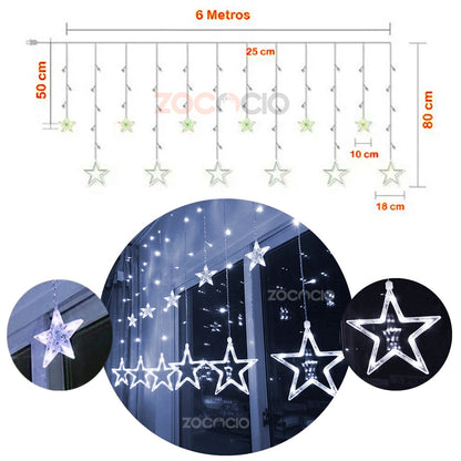✨ Cortina LED Navideña de Estrellas  3 – 6 Metros ✨
