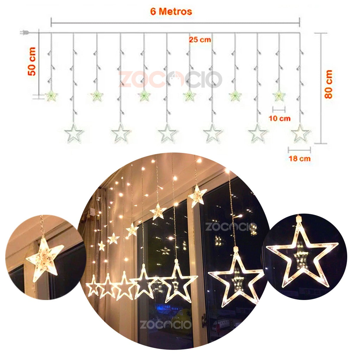 ✨ Cortina LED Navideña de Estrellas  3 – 6 Metros ✨