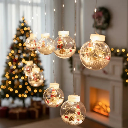 🎄✨Cortina de Luces LED con Esferas Navideñas✨🎄